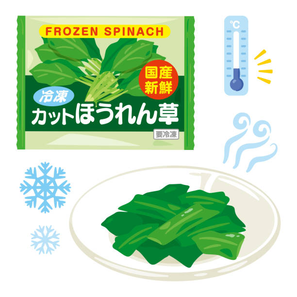 접시에 얼린 시금치 세트 - frozen leaf cold white background stock illustrations