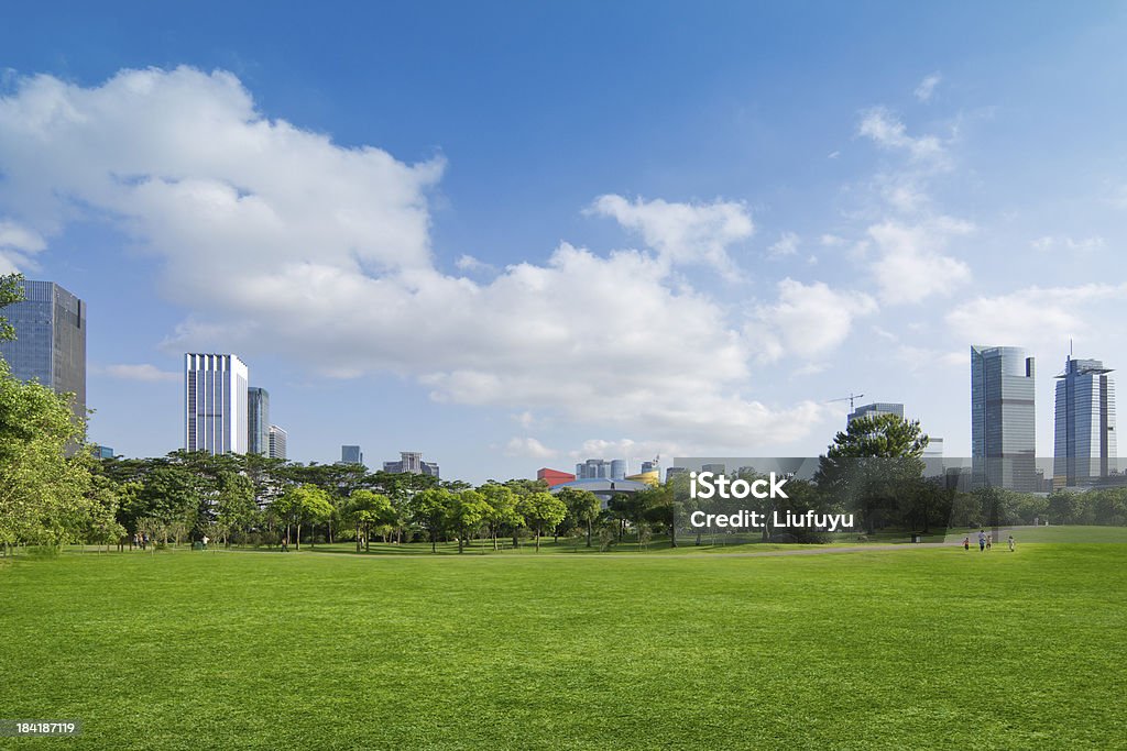 city city park with modern building background Public Park Stock Photo