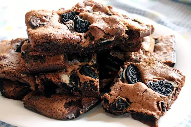 Food photography of these delicious chocolate and cream cookies brownies I baked today.
