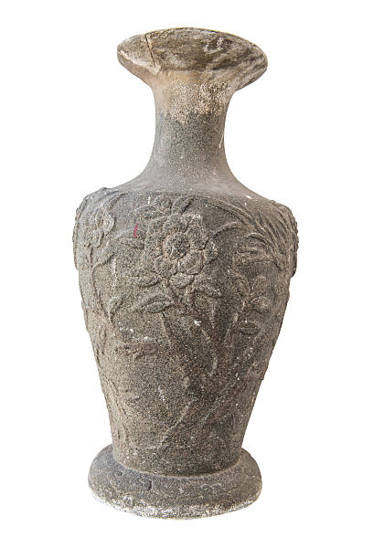 istock Very old vintage flower pot made from lime stone 184188313