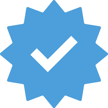 Check mark. Blue tick verified badge icon. Approved profile sign. Tick in rounded corners star. Social media official account tick symbol. Top page logo. Safety person in web.