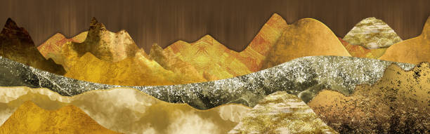 istock 3d mural wallpaper. wavy golden marble mountains on a light brown background. interior wall home decoration for living room wall 1841921073