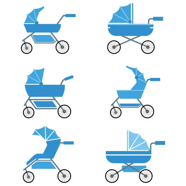 Vector illustration of Baby carriages vector set