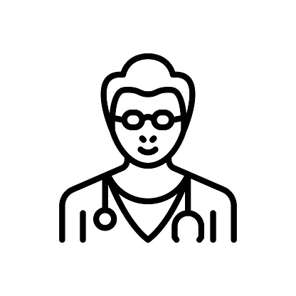 Icon for doctor, stethoscope, physician, therapeutist, surgeon, surgical, medical, health care, medical practitioner