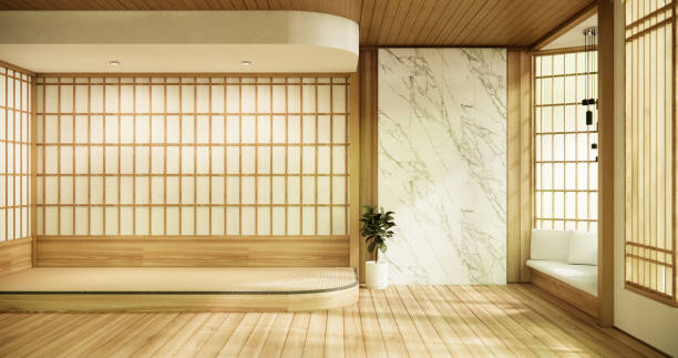 istock cleaning Interior, Empty room and tatami mat floor room modern style. 1841957775