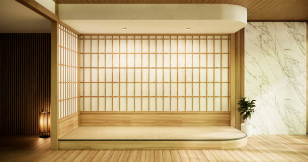 istock cleaning Interior, Empty room and tatami mat floor room modern style. 1841957777