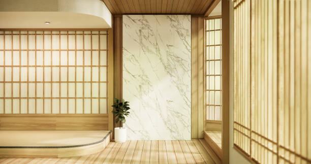 istock cleaning Interior, Empty room and tatami mat floor room modern style. 1841958287