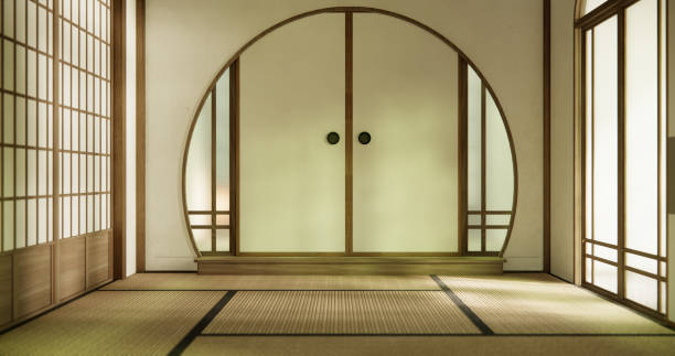istock cleaning Interior, Empty room and tatami mat floor room modern style. 1841963627
