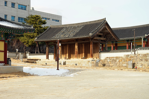 Ganghwa Island, Incheon, South Korea: gate of Samnangseong castle or Samnang Fortress, is the fortress that surrounds Jeondeungsa, the oldest Buddhist temple in Korea on Jeonjok Mountain (Jogye order).
