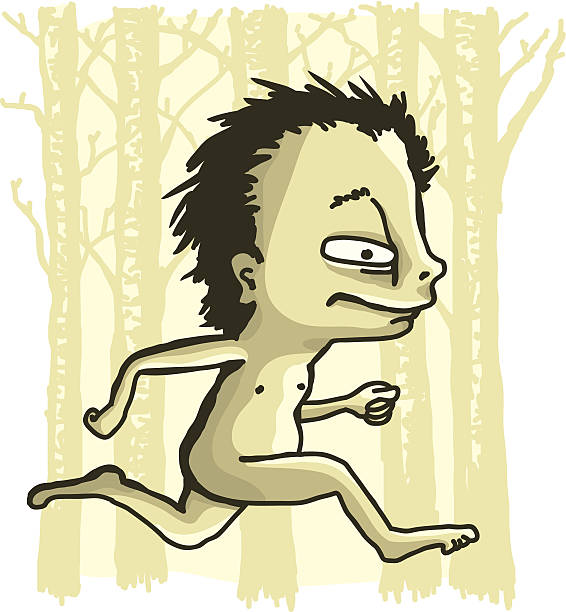 Naked Guy in the Woods vector art illustration