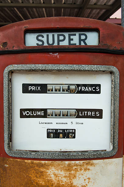 istock Vintage antique Gasoline fuel pump on red 184206411
