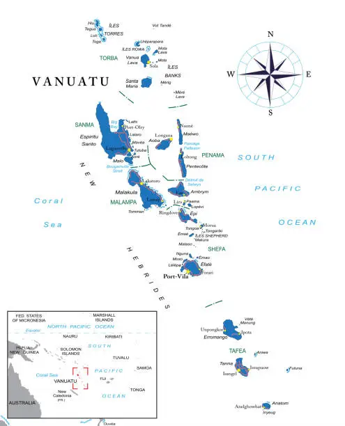 Vector illustration of Vanuatu highly detailed political map