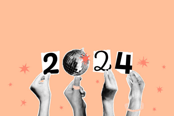 istock 2024 New year art collage on peach color background vector illustration 1842081925