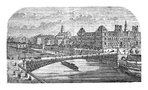 istock Pont d'Arcole bridge in Paris over the River Seine - Vintage engraved illustration 1842096547