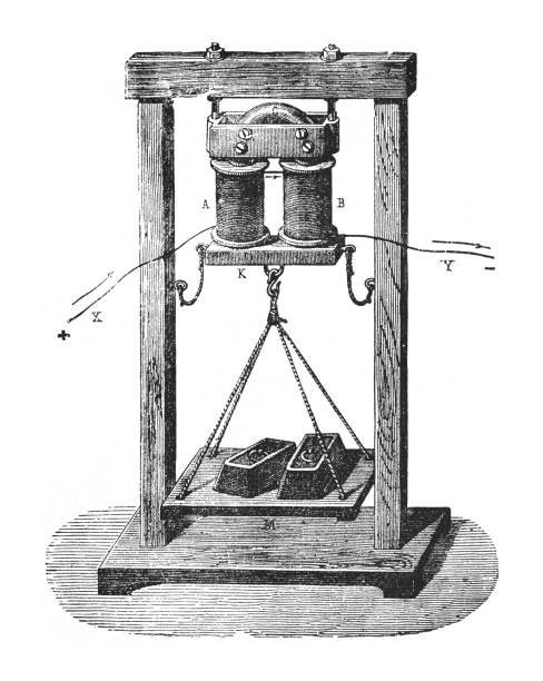 elektromagnet - vintage-gravierte illustration isoliert auf weißem hintergrund - thomas alva edison museum stock-grafiken, -clipart, -cartoons und -symbole