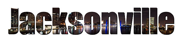 Jacksonville Florida The word "Jacksonville" cut out of a picture of Jacksonville Floriday taken at night. jacksonville symbol stock pictures, royalty-free photos & images