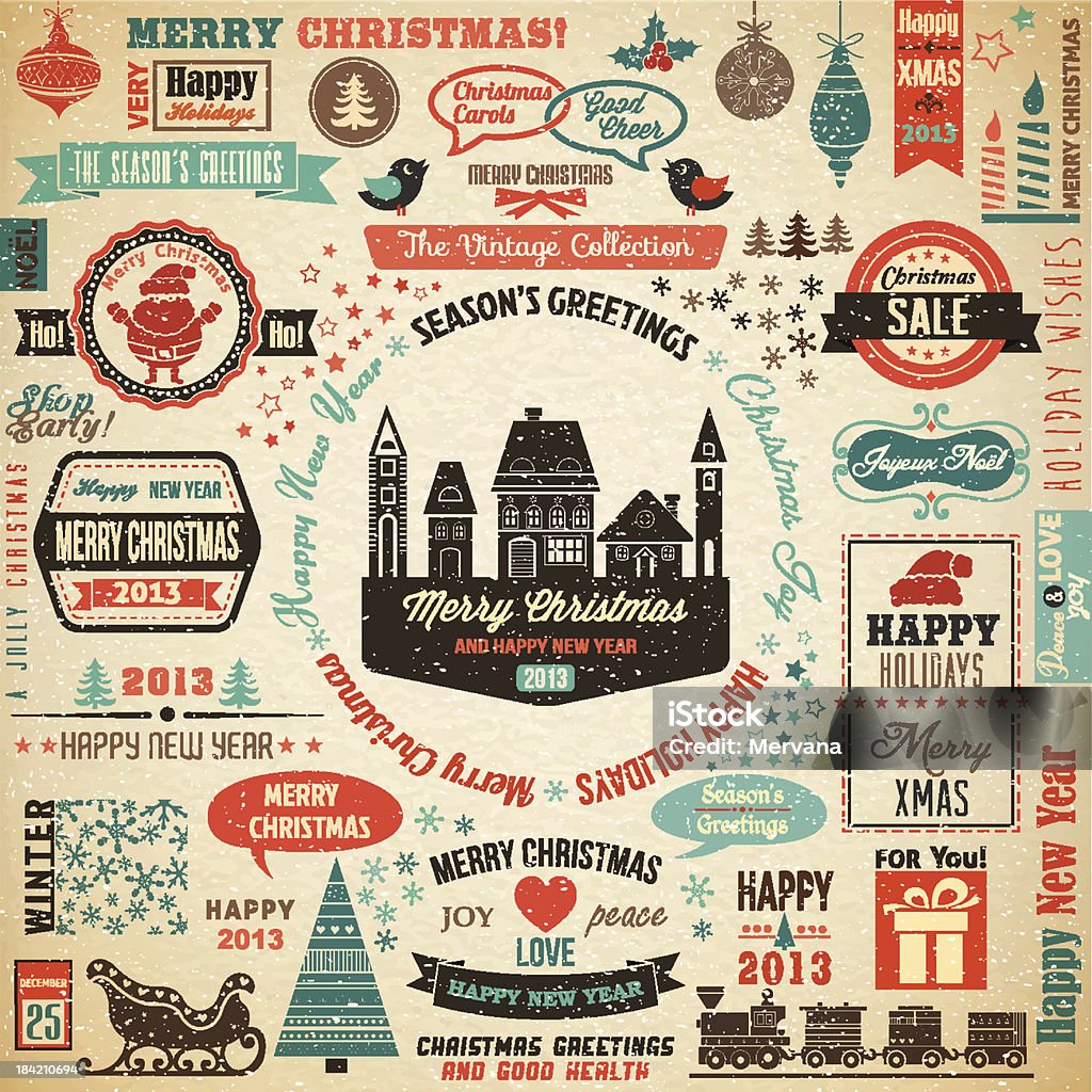Collection of Christmas Design Elements.Vector Illustration Retro Style stock vector