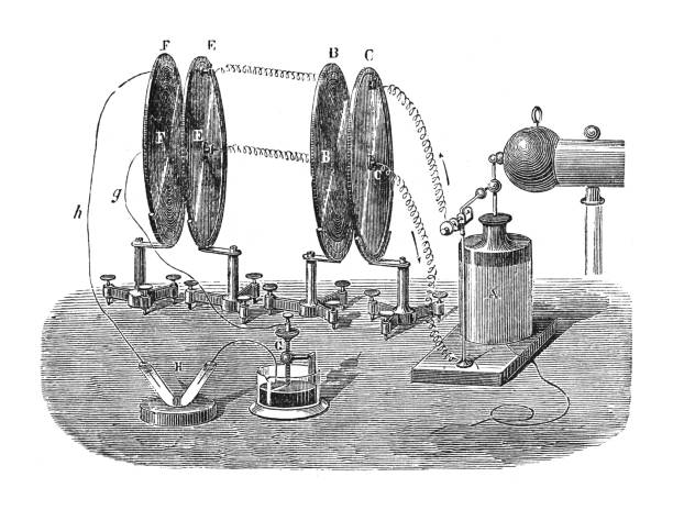 elektrische batterie - vintage-gravierte illustration isoliert auf weißem hintergrund - thomas alva edison museum stock-grafiken, -clipart, -cartoons und -symbole