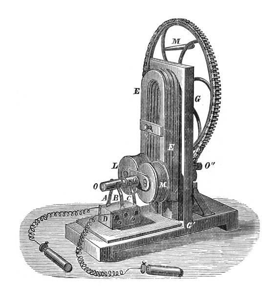 電気電池 - 白い背景で隔離されたヴィンテージ刻印イラスト - thomas alva edison museum点のイラスト素材／クリップアート素材／マンガ素材／アイコン素材