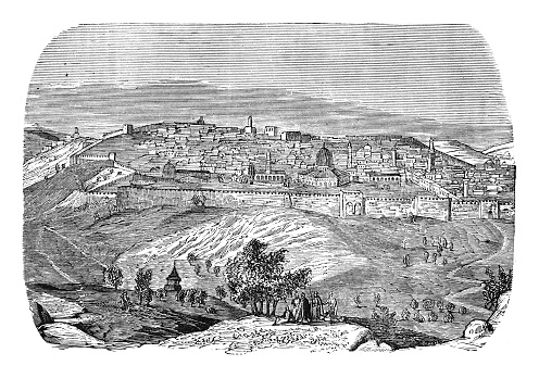Vintage engraved illustration - Old City of Jerusalem