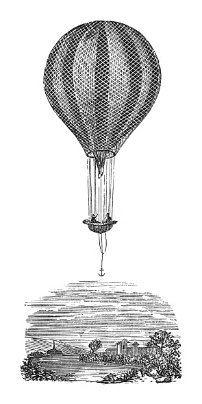 Vintage engraved illustration isolated on white background - Old air balloon