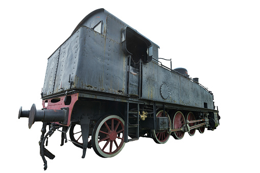 An old steam locomotive with a transparent background