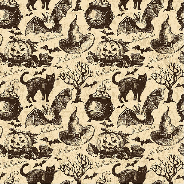 Halloween seamless pattern Hand drawn illustration halloween patterns stock illustrations