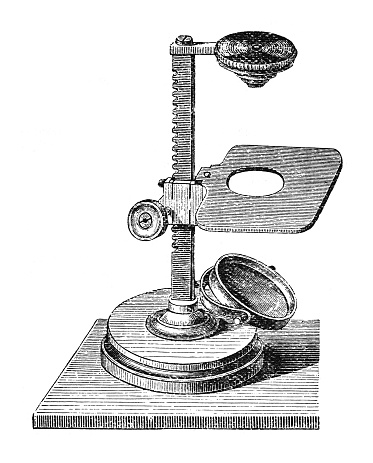Vintage engraved illustration isolated on white background - Old microscope
