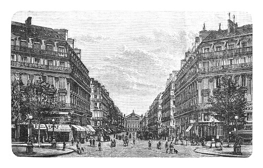 Vintage engraved illustration - Avenue de l'Opéra in Paris