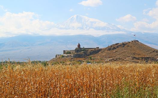 Incredible View of Khor Virap Monastery with Snow Covered Ararat Mountain in the Backdrop, Artashat, Armenia