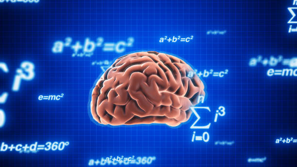 istock Animation of rotating brain and math formulas on blue background 1842154585
