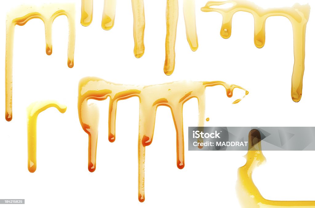 Caramel syrup on white background Collection of caramel syrup stains on white background Drop Stock Photo