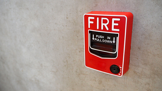 Emergency of Fire alarm system notifier or alert or bell warning equipment use when on fire (Manual Pull Station).