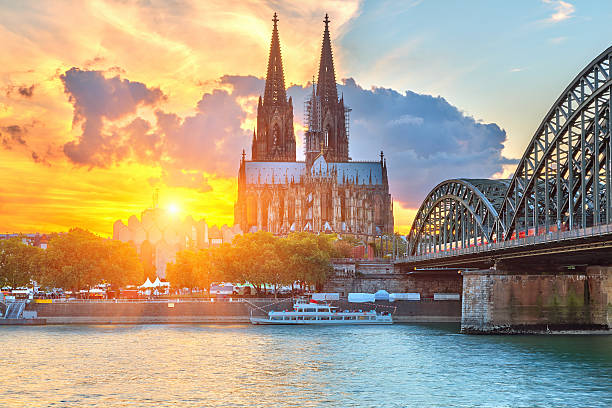 Cologne at sunset stock photo