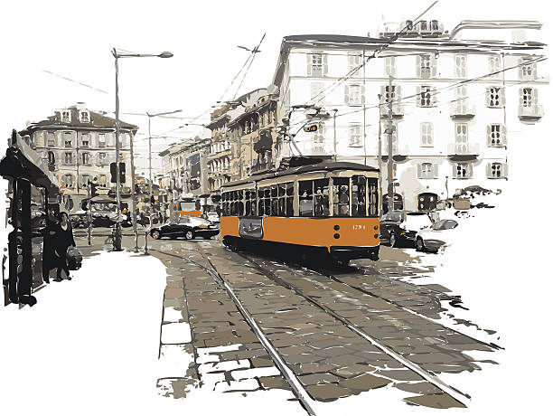 милан - building exterior italy public transportation architecture stock illustrations