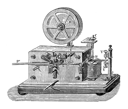 Vintage engraved illustration isolated on white background - Morse Recording Telegraph