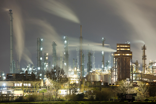 Air pollution causing climate change of chemical industry - shot by night