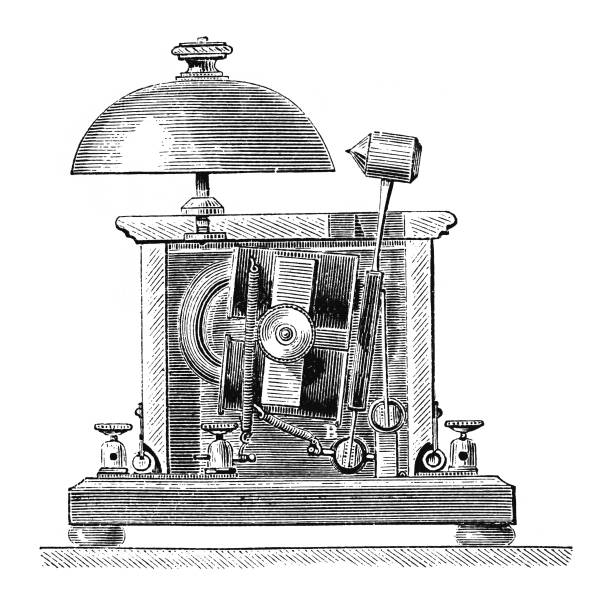 stary dzwonek elektryczny - vintage grawerowana ilustracja na białym tle - old fashioned bell doorbell drawing stock illustrations