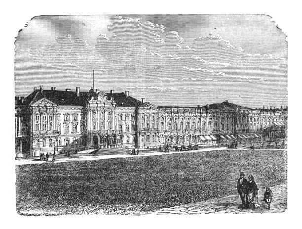 Palace in Tsarskoye Selo in Saint Petersburg - Vintage engraved illustration Vintage engraved illustration - Palace in Tsarskoye Selo in Saint Petersburg pushkin st petersburg stock illustrations