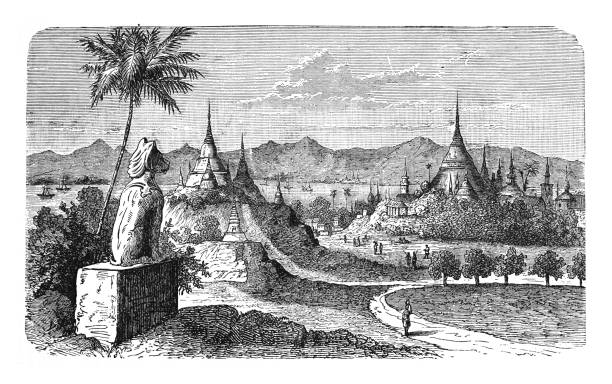 pyay (city in myanmar) - vintage engraved illustration - burma home do 幅插畫檔、美工圖案、卡通及圖標