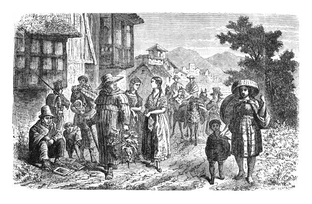 Vintage engraved illustration - People of Quito (capital of Ecuador)