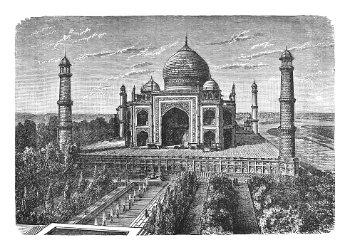 Vintage engraved illustration isolated - Taj Mahal in Agra (India)
