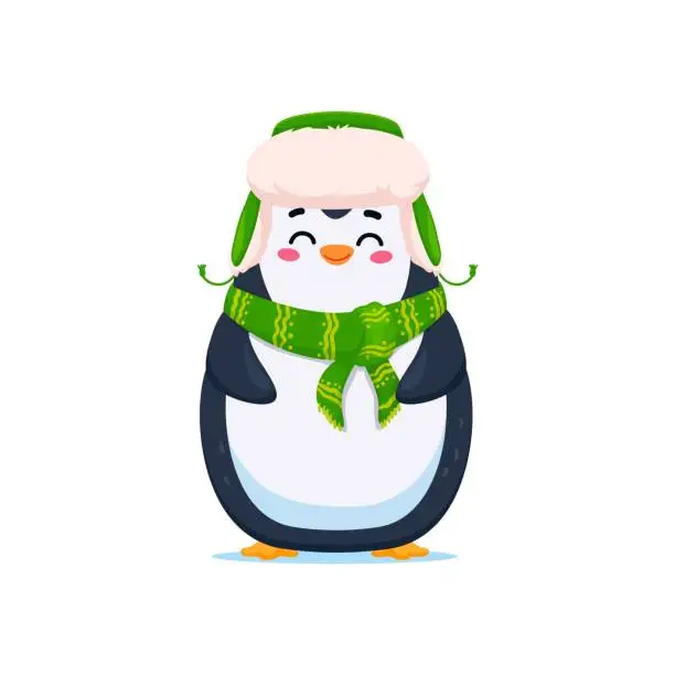 Vector illustration of Cartoon cute funny penguin character wearing hat