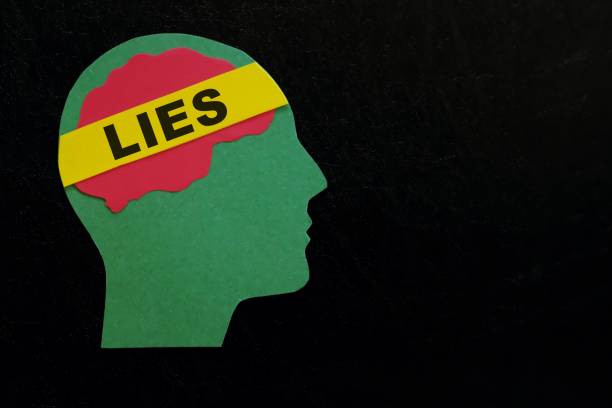 istock Human head profile with word lies in dark black background. Liar behavior concept. 1842217646