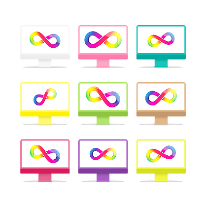 Computer Company Infinity Sign Logo Colorful Computers Set With Infinity Symbol On Screen Vector Stock ...