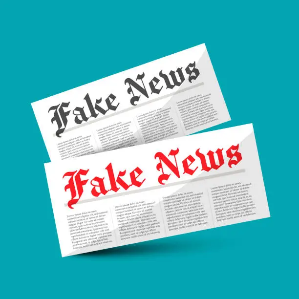 Vector illustration of Fake News symbol - newspapers on blue background, vector