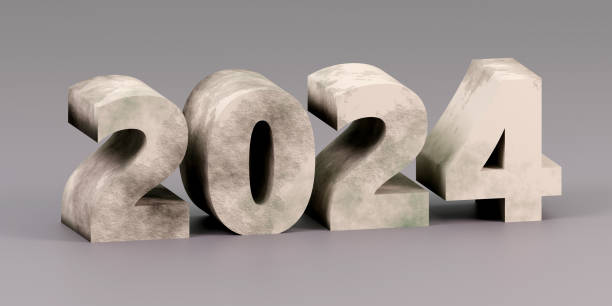 istock 3d 2024 made of concrete on grey background, 3d render, sign 1842260350