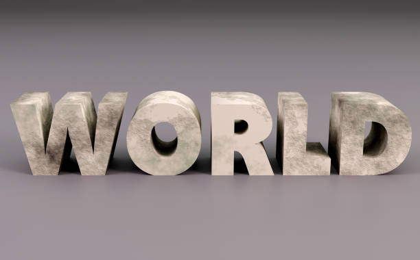 istock 3d render sign World concrete text and gray background. Simple minimalism concept. 1842286500