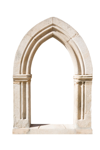 Gótico Original puerta aislado sobre fondo blanco photo