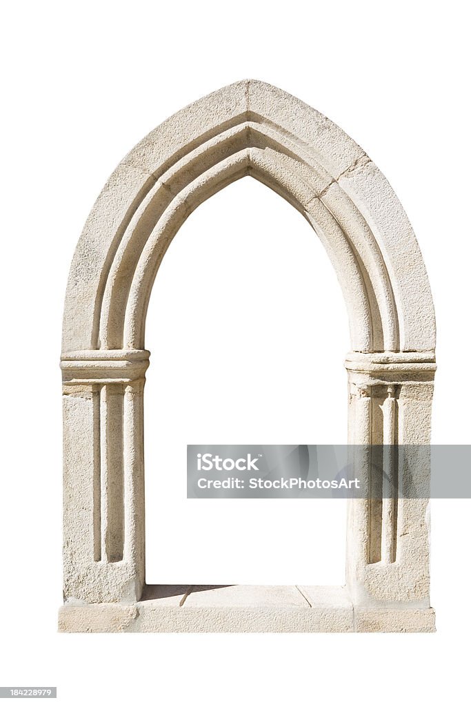 Gotico originale porta isolato su sfondo bianco - Foto stock royalty-free di Arco - Architettura